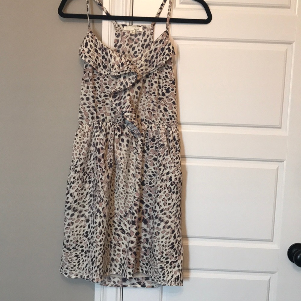 Navy and blush silky leopard dress.